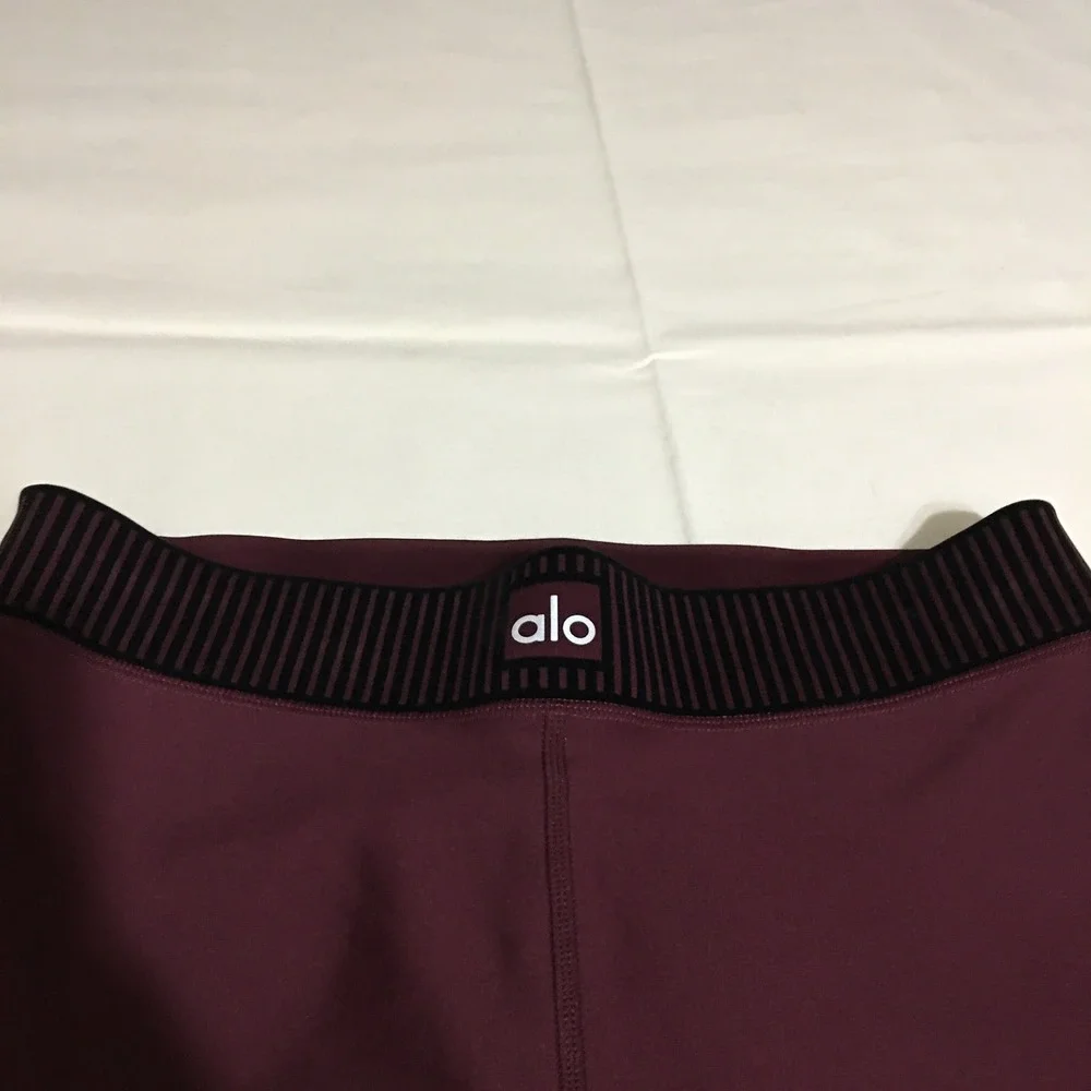 Alo Yoga Leggings Women Medium Burgundy Side Stripe Athletic